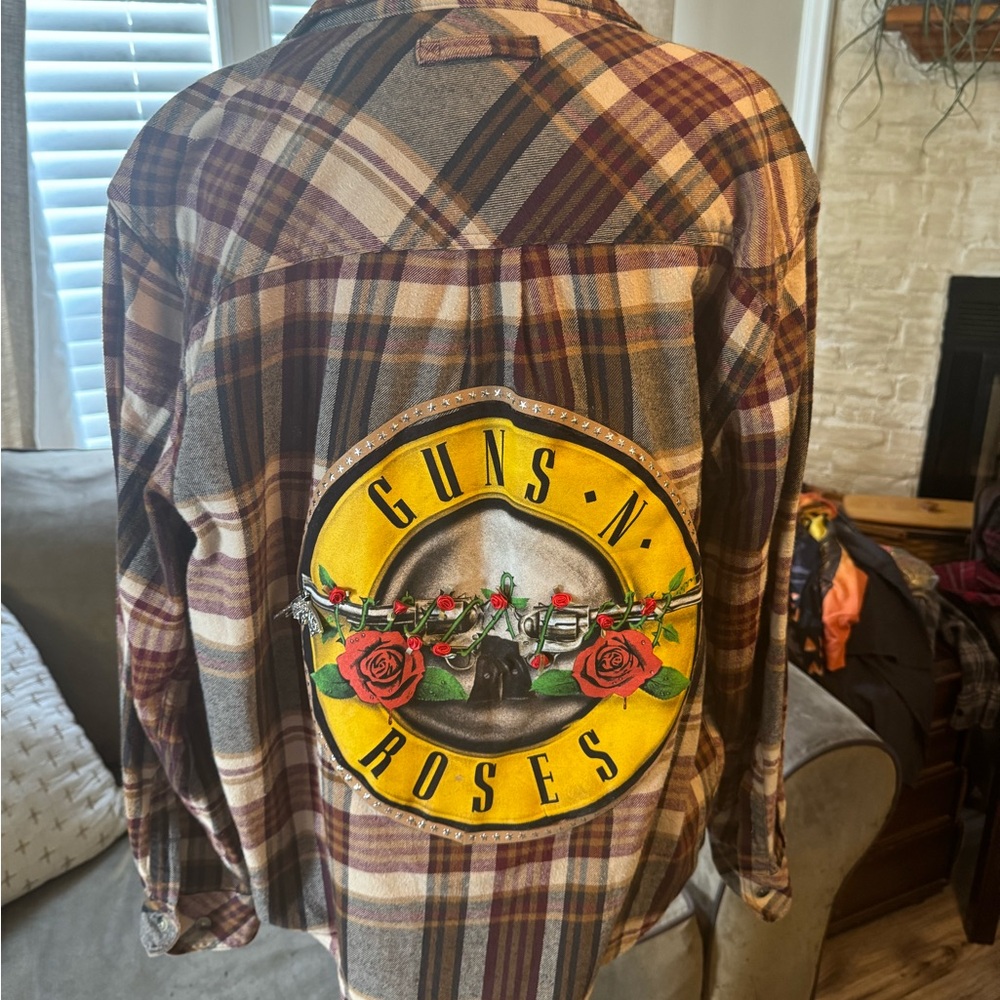 Custom Guns N’ Roses Flannel Shirt Upcycled Band Tee